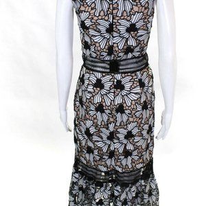 Nicole Miller Womens White Floral Lace Ruffle Dres